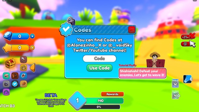 The code redemption screen in The Heroes Simulator.