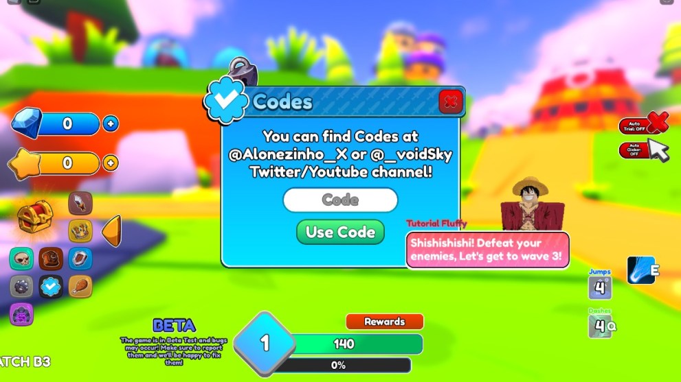 The code redemption screen in The Heroes Simulator.