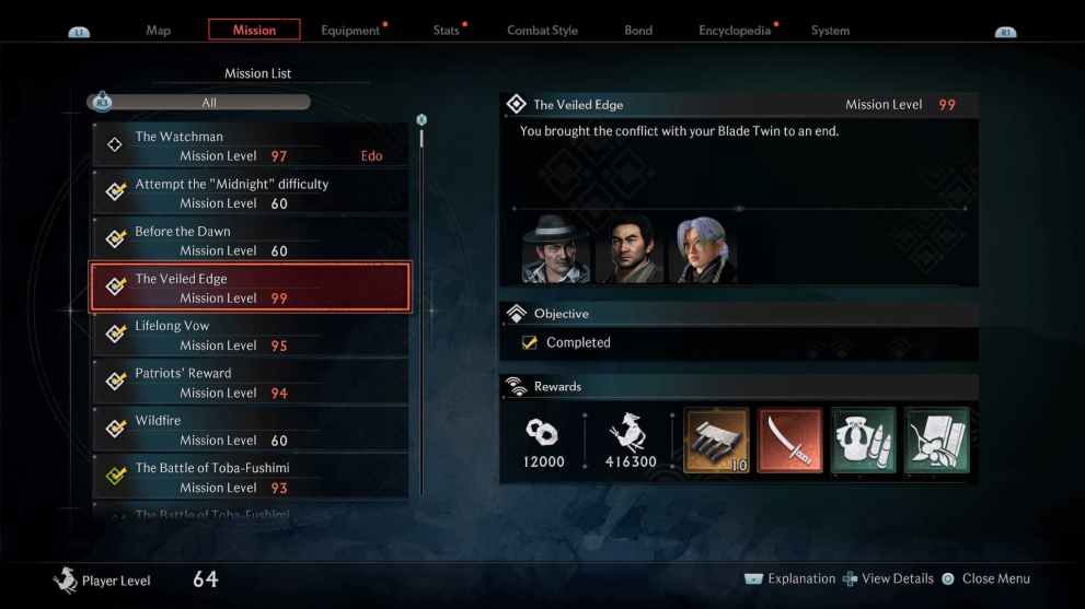 a screenshot of the late game missions in Rise of the Ronin