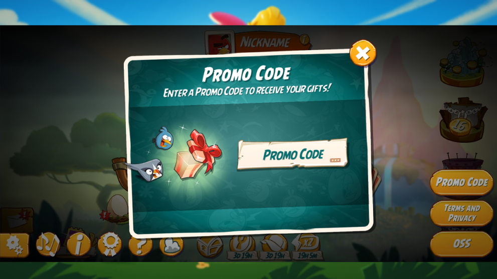 The code redemption screen in Angry Birds 2.