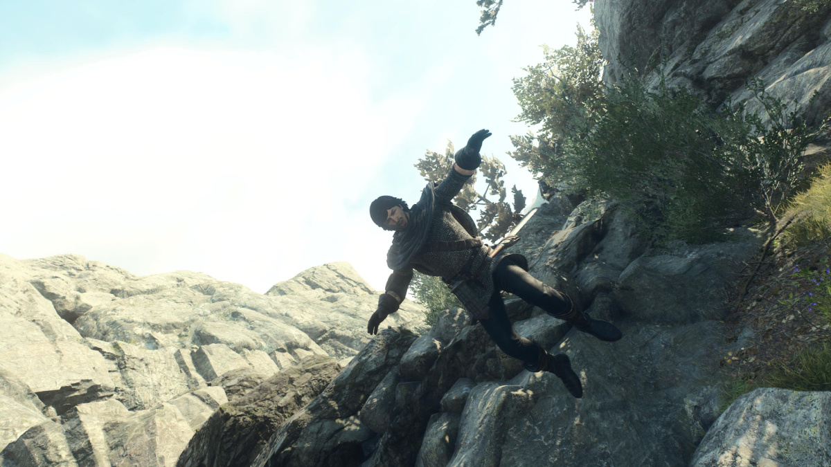 Arisen Diving Off Cliff in Funny Pose in Dragon's Dogma 2