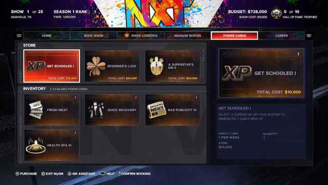 Power Cards Abilities MyGM WWE 2K24.
