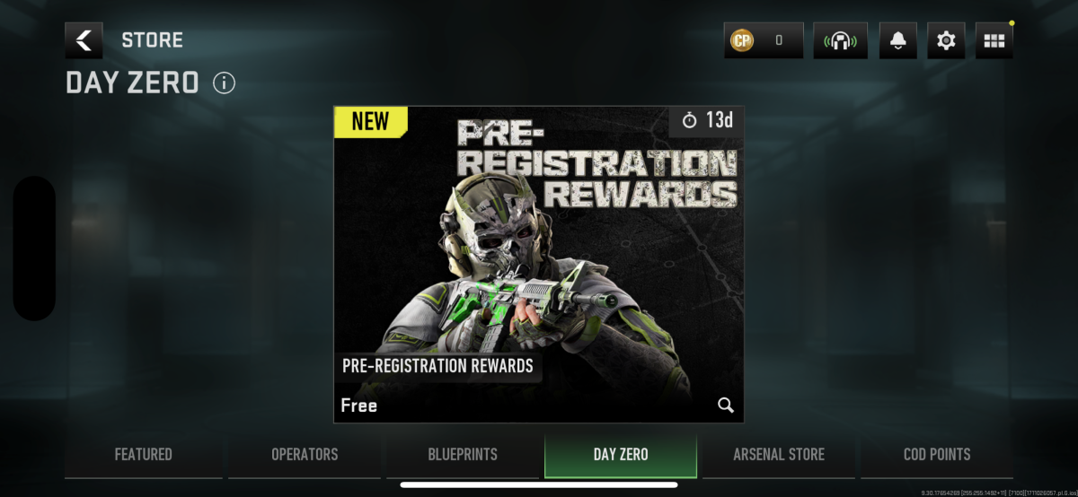 the tab to claim pre-register rewards in Warzone Mobile
