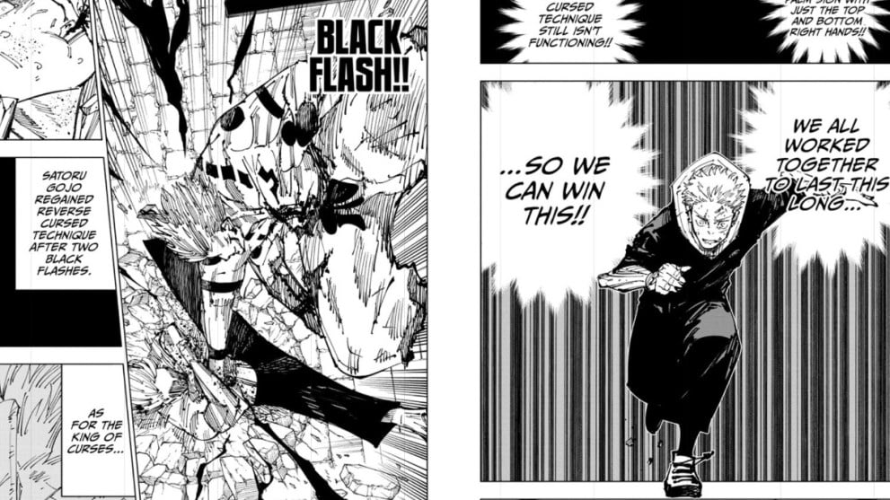 Jujutsu Kaisen 255 Panel Showing Sukuna Hitting Opponent With Black Flash