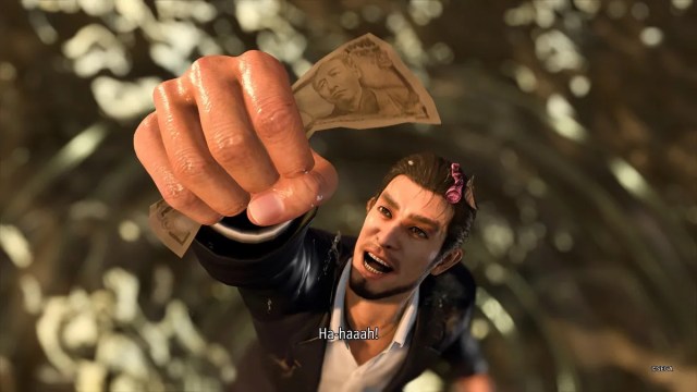 Ichiban Clutching Money While in Filthy River in Like a Dragon Infinite Wealth (Best PS5 RPGs