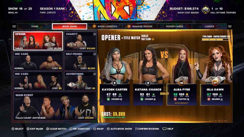 Match Combinations MyGM Tips WWE 2K24