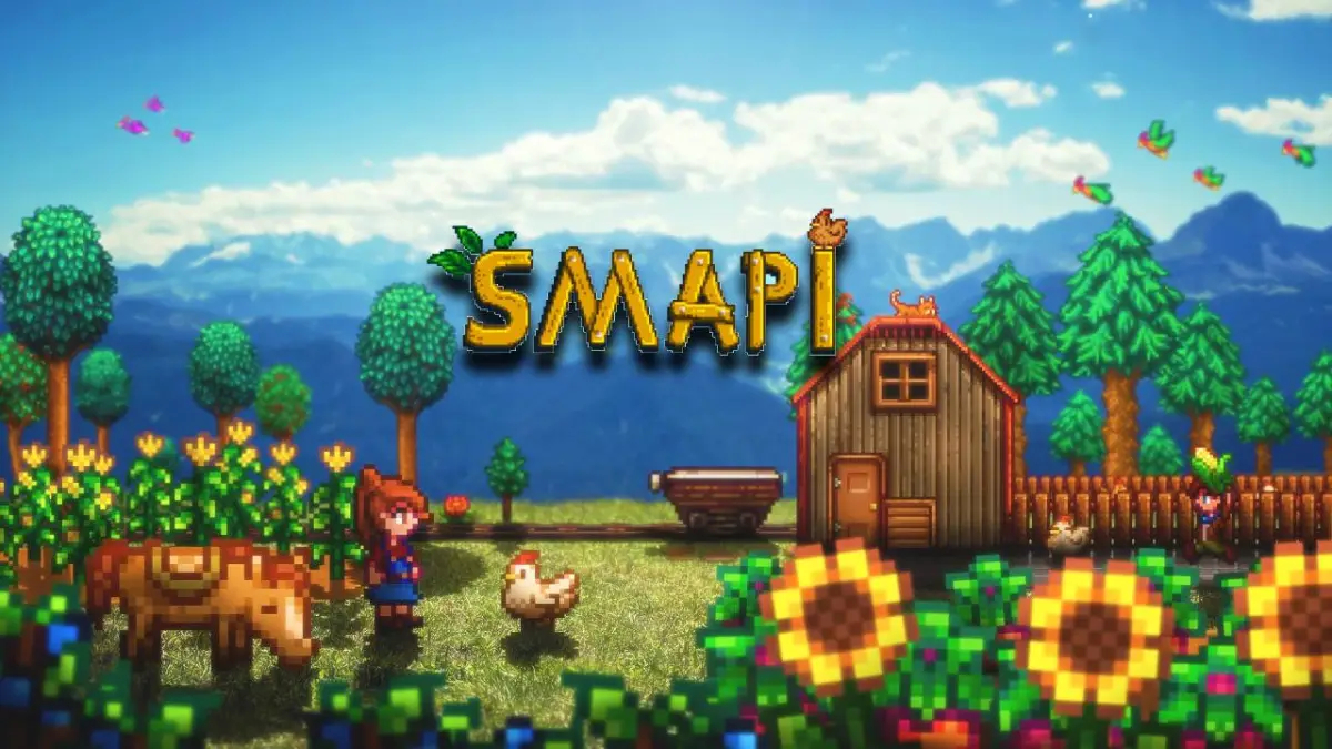 SMAPI official arwork featuring a female farmer and a chicken.
