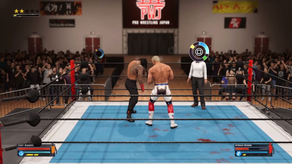 Roman Reigns and Cody Rhodes Trading Blows in WWE 2K24