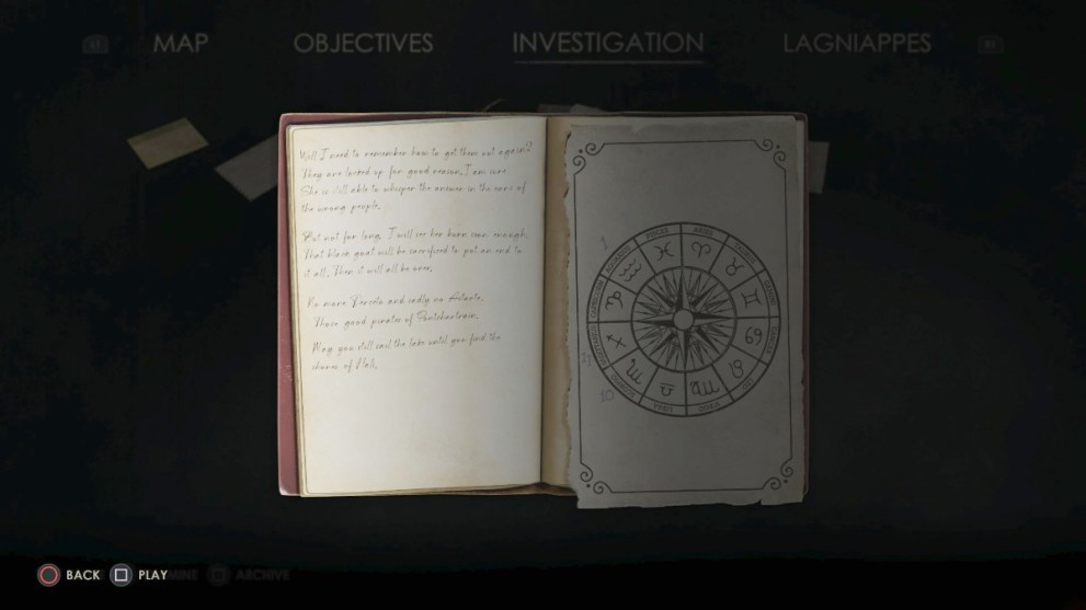 The chart in Perosi's Journal in Alone in the Dark.