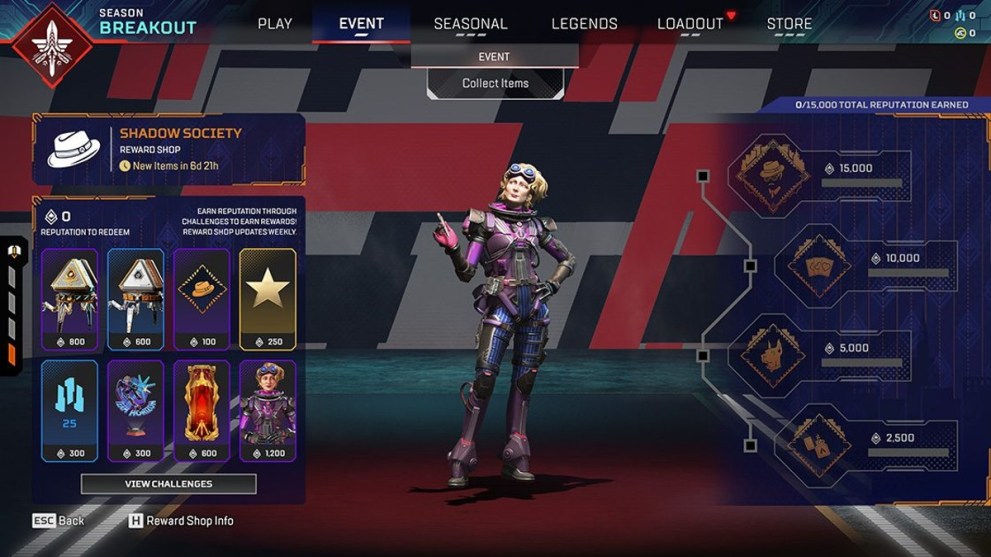 The lobby menu in Apex Legends.