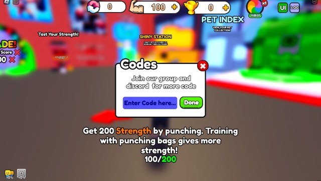 The code redemption box in Arcade Punch Simulator.