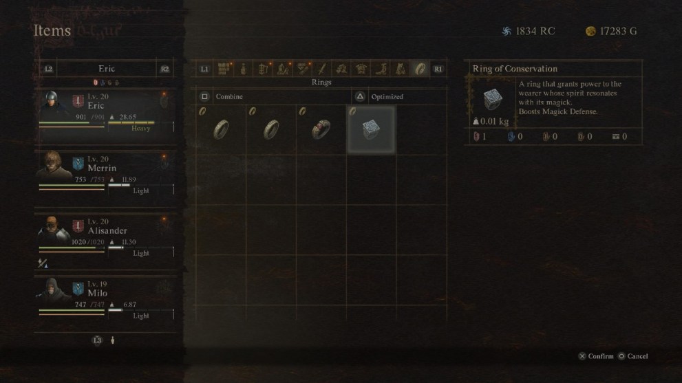 The Ring of Conservation inventory listing in Dragon's Dogma 2.