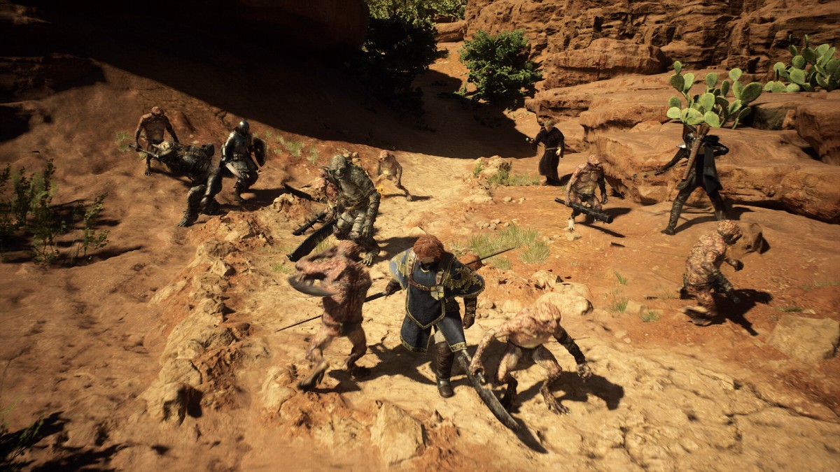 A party fighting a group of goblins in Dragon's Dogma 2.