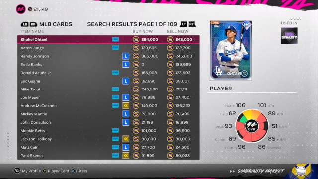 Card listings in MLB The Show 24