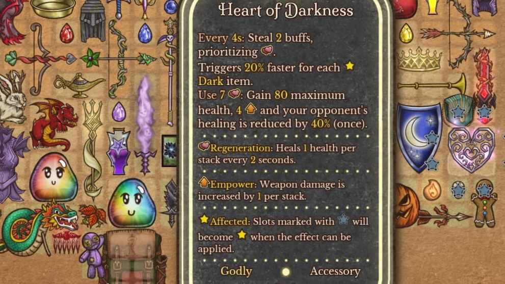 Heart of Darkness healing item in Backpack Battles