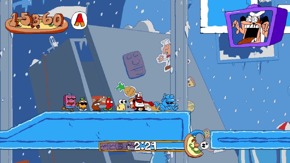 A frosty snow level in Pizza Tower.