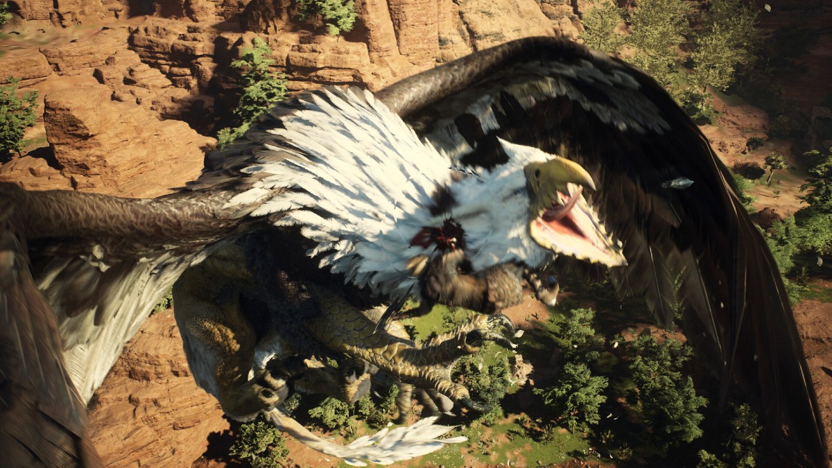 Players fighting a huge eagle boss in Dragon's Dogma 2.