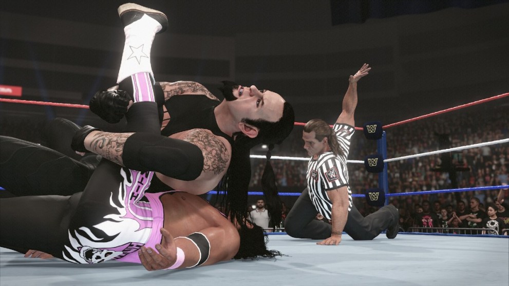 A fight in progress in WWE 2K24.