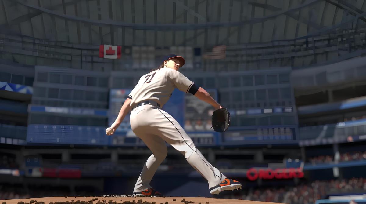 Player throwing a pitch in MLB The Show 24