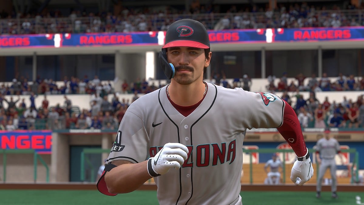 A pitcher running in MLB The Show 24.