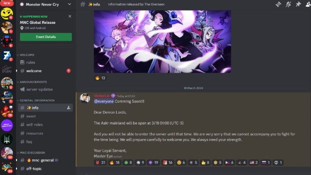 The Monster Never Cry Discord server.