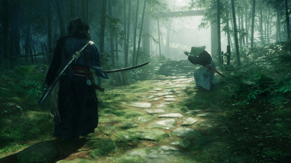 Two characters about to sword fight in Rise of the Ronin.
