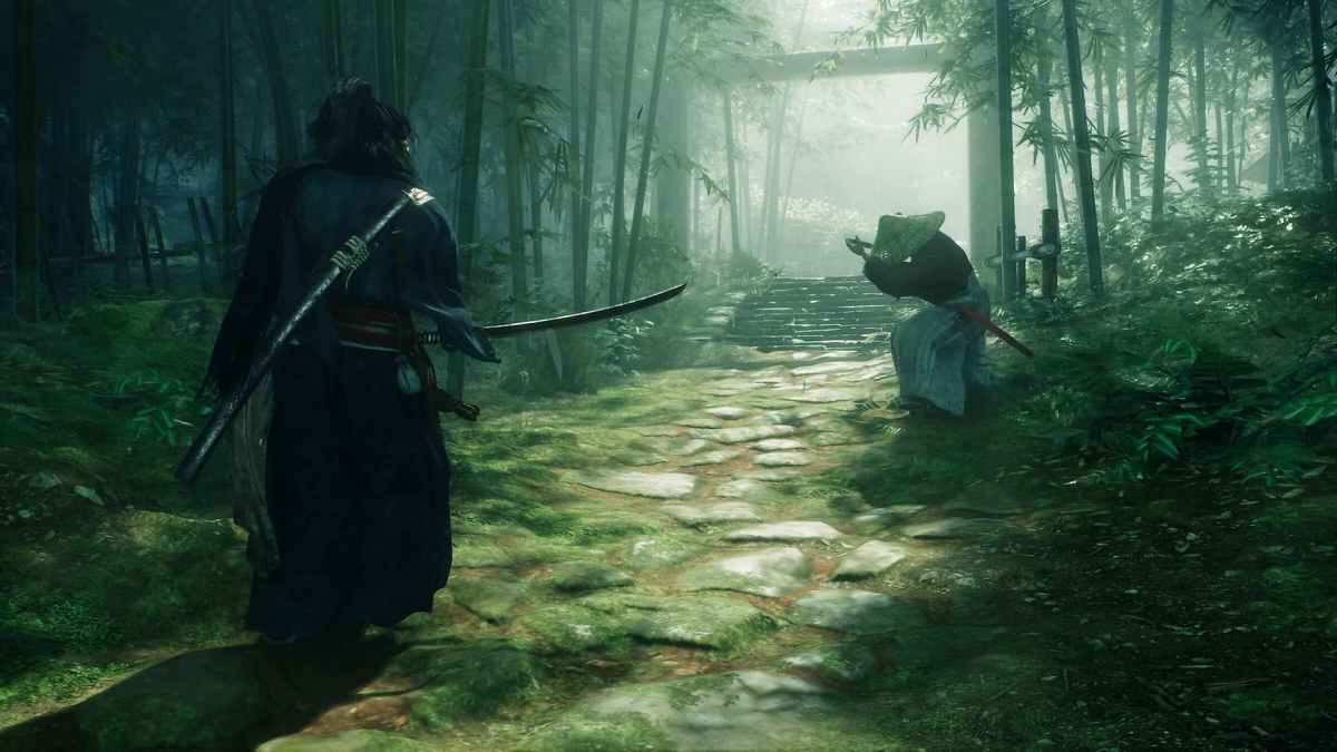 the main character walking through bamboo in rise of the ronin
