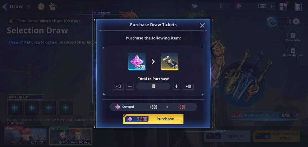 Selection draw tickets purchase in Solo Leveling Arise