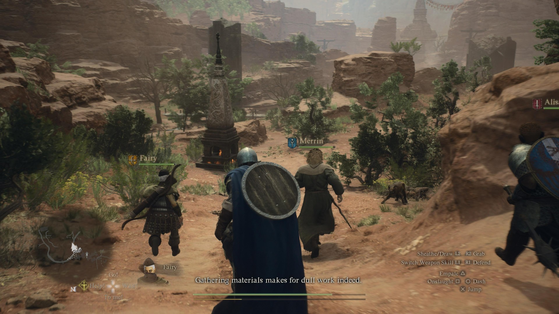 A group running across desert in Dragon's Dogma 2.