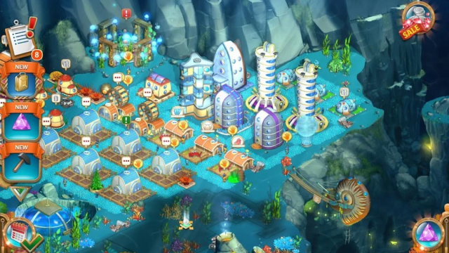 games like sneaky sasquatch aquapolis city top down view on blue sea