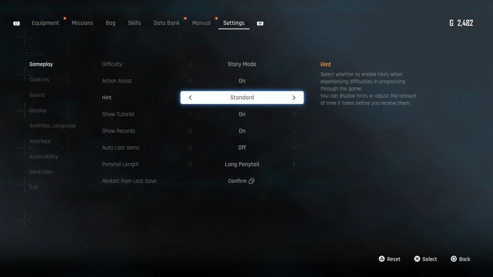 the settings menu in stellar blade
