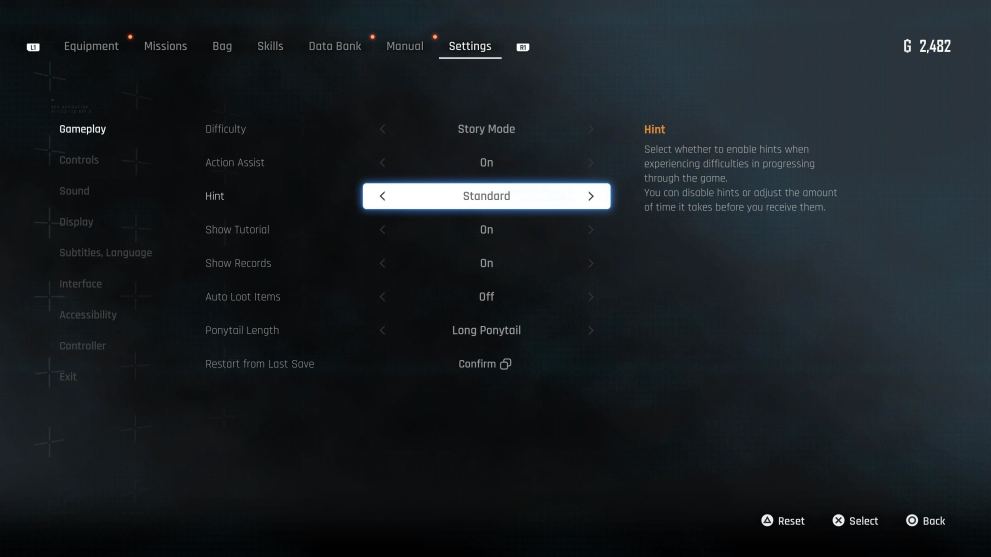 the settings menu in stellar blade