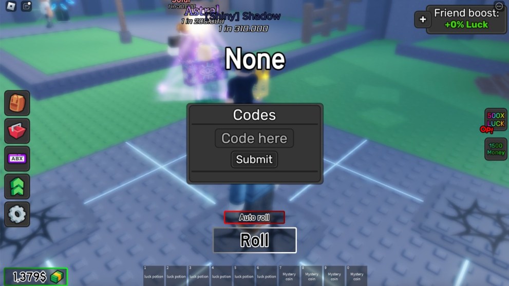 The code redemption box in Accurate RNG codes on Roblox.