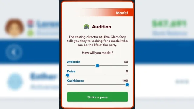 An audition question in BitLife.