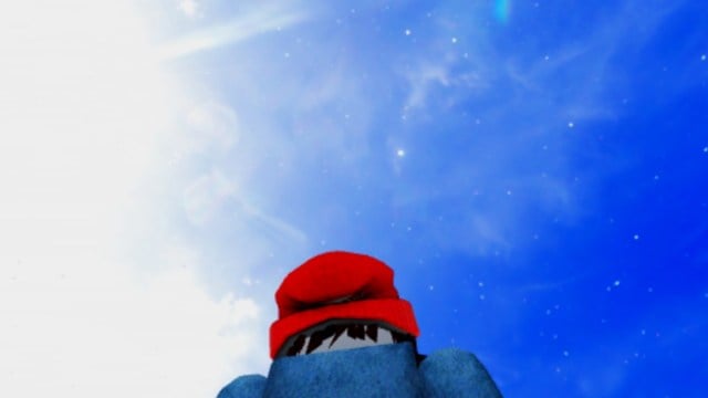 A Roblox character looking up to the sky in Blox Fruits.