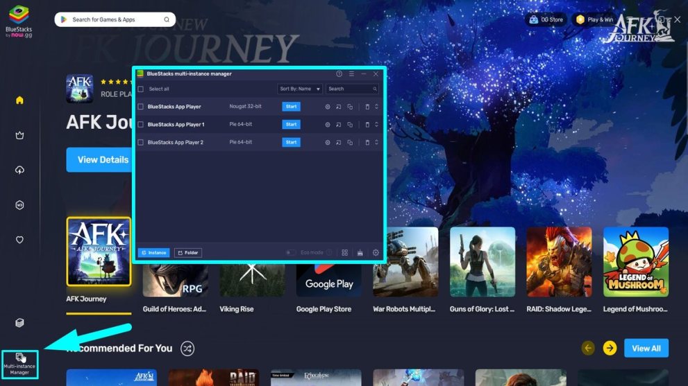 Multi Instance manager button on Blue Stacks