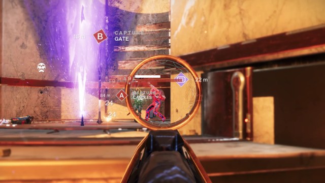 Destiny 2 best Void Hunter builds you need for The Final Shape: A player fights a 2v1 in the Crucible with a Void autorifle.