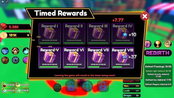 Playtime rewards menu in Anime Strikers Simulator Roblox experience