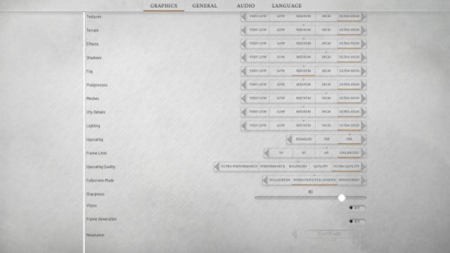 Frostpunk 2 Best Graphics Settings To Enhance Your City: The Graphics tab under the settings menu set to the ideal settings.