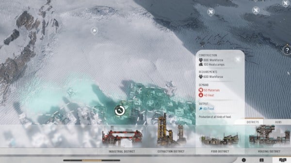 Frostpunk 2 How To Build Districts Explained: A player constructs a new Housing District.