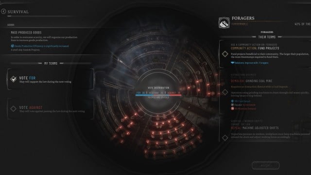 Frostpunk 2 How To Pass Laws In Your City Explained: The negotiation screen.