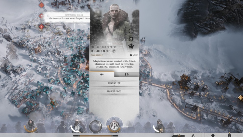 Frostpunk 2 How To Raise Trust In Your City: A faction summary and approval menu.