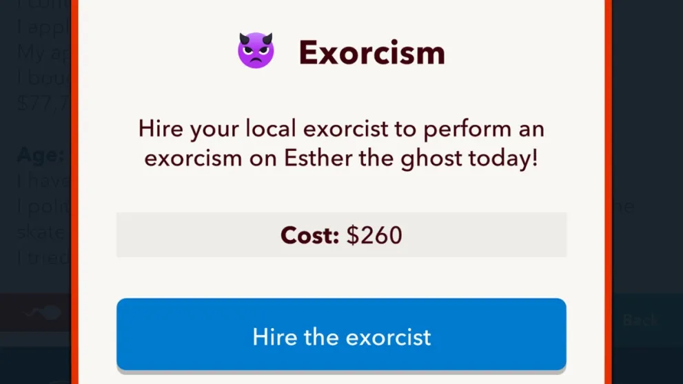 Hiring an exorcist in BitLife.