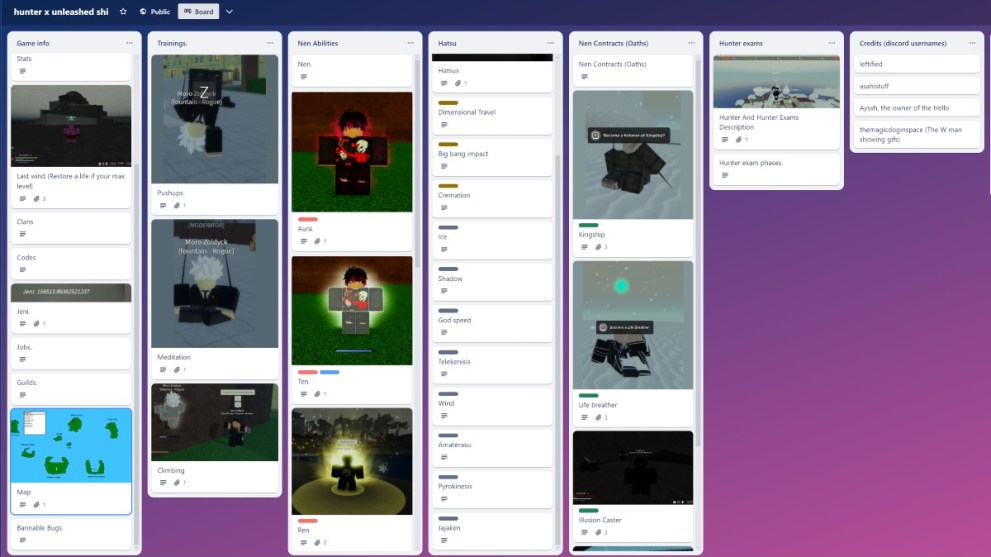 The Hunter X Anomaly Trello board.