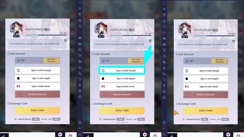 Link account menu in Tower of God: New World