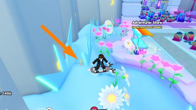 Shiny relic location behind glass shards in Pet Sim 99