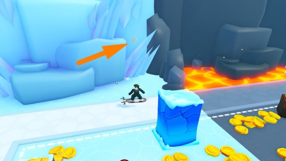 Shiny relic location on an ice wall in Pet Sim 99