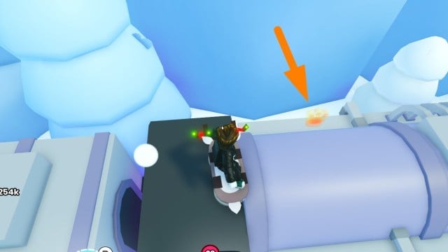 Shiny relic location on top of a train in Pet Sim 99