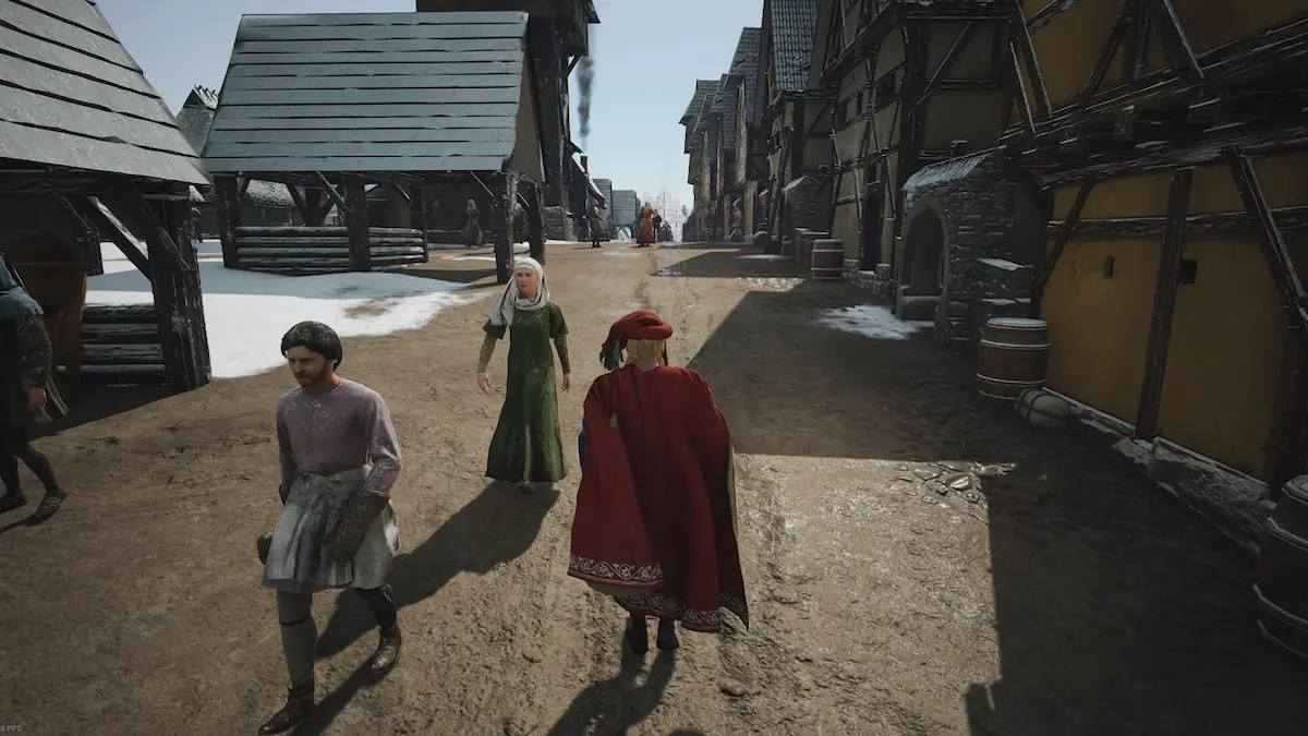 Player moving through town in Manor Lords