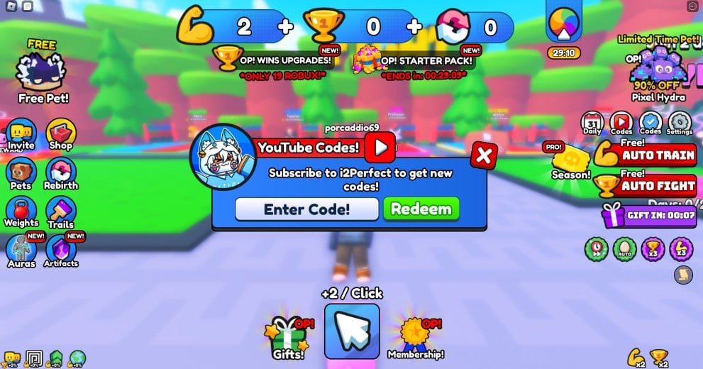 The code redemption screen in Push Up Battles.